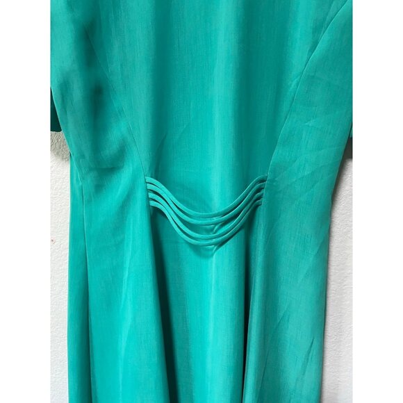 Vintage‎ Leslie Fay Women's Teal Gold Pearl Button Up Midi Collared Dress Sz 12P - Picture 7 of 12
